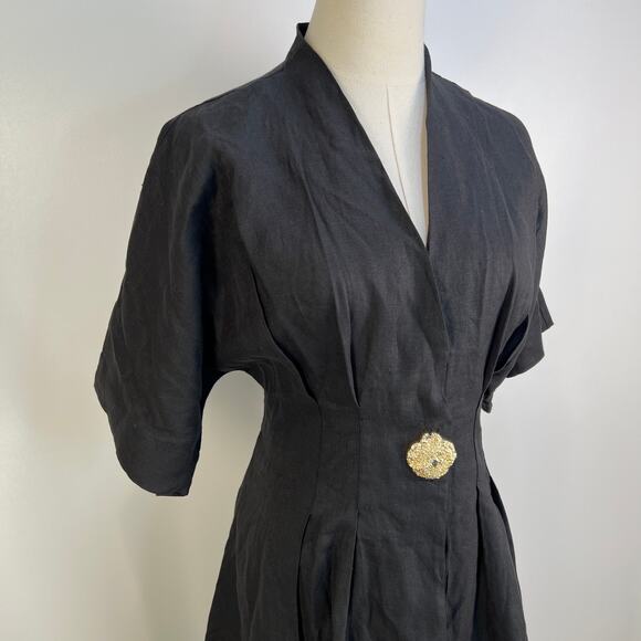 Anthropologie Exquise Tobie Button-Front Pleated Midi Shirt Dress Black Kenia - Picture 3 of 12